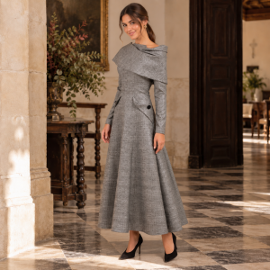 Vestido pata de gallo con cuello capa