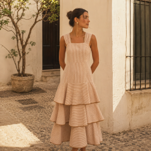Vestido rayas marfil