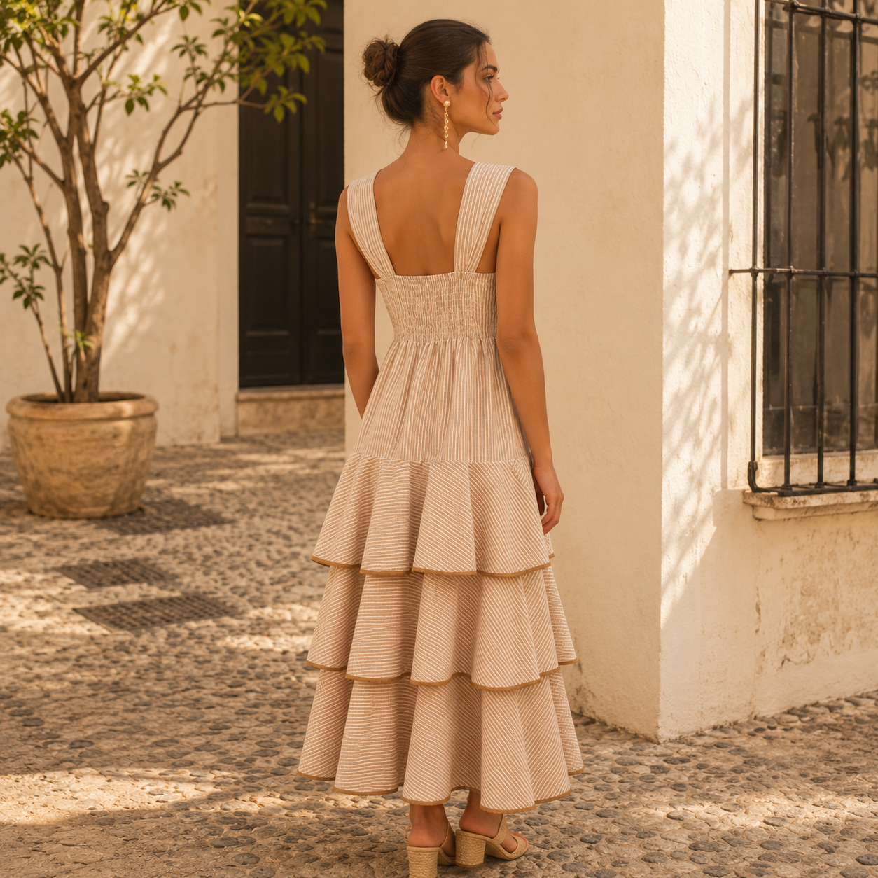 Vestido rayas marfil - Imagen 3